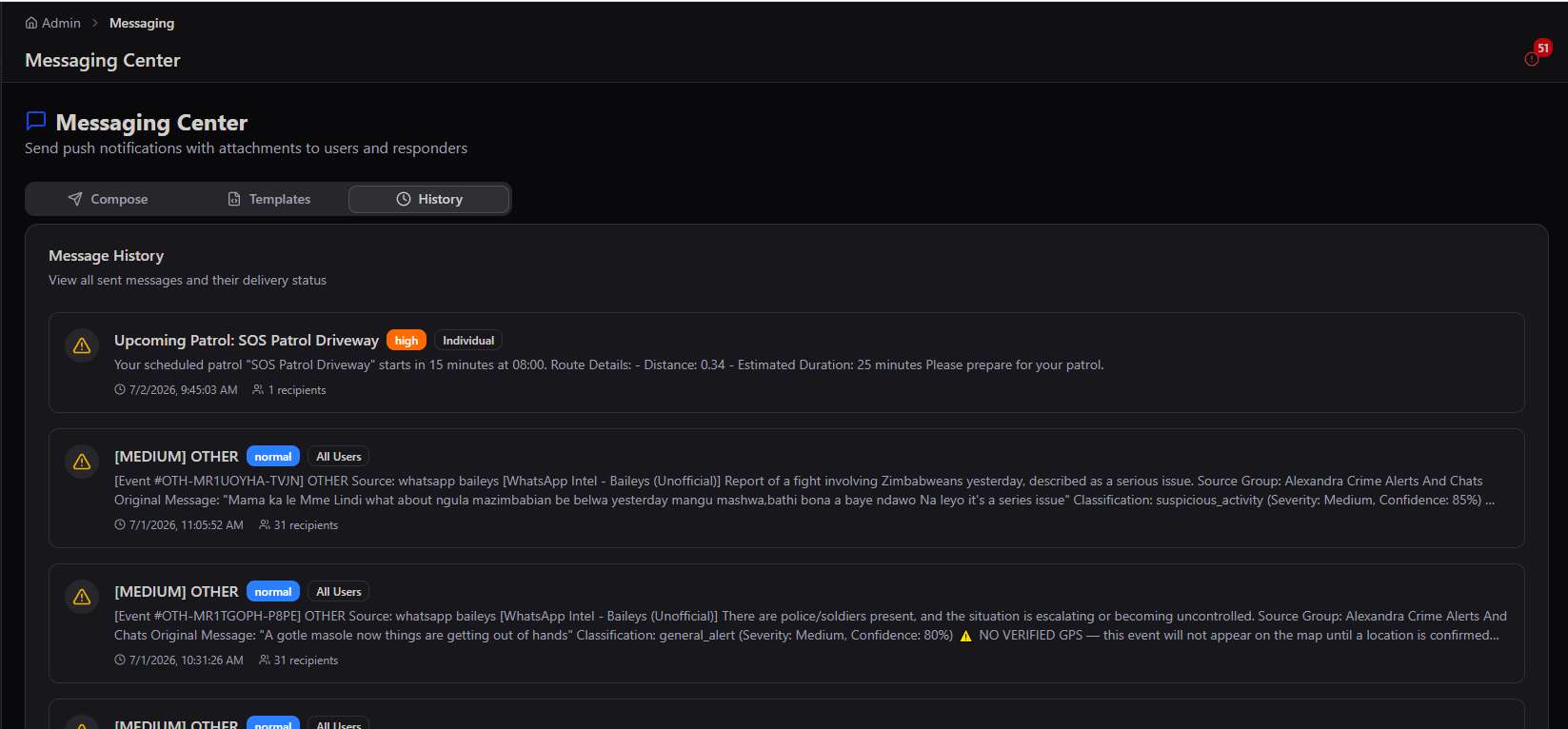 Message History tab