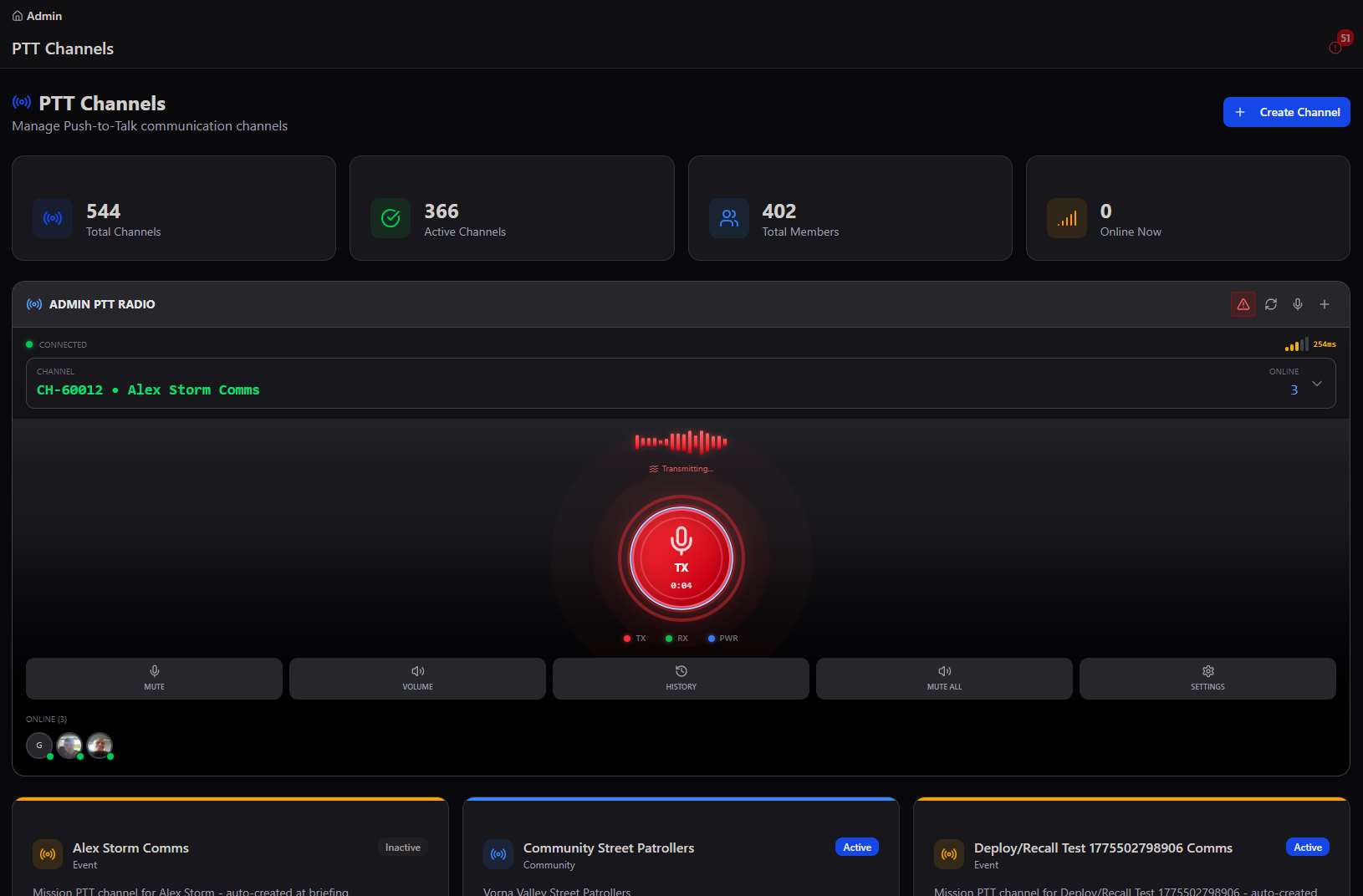 PTT Channels main screen