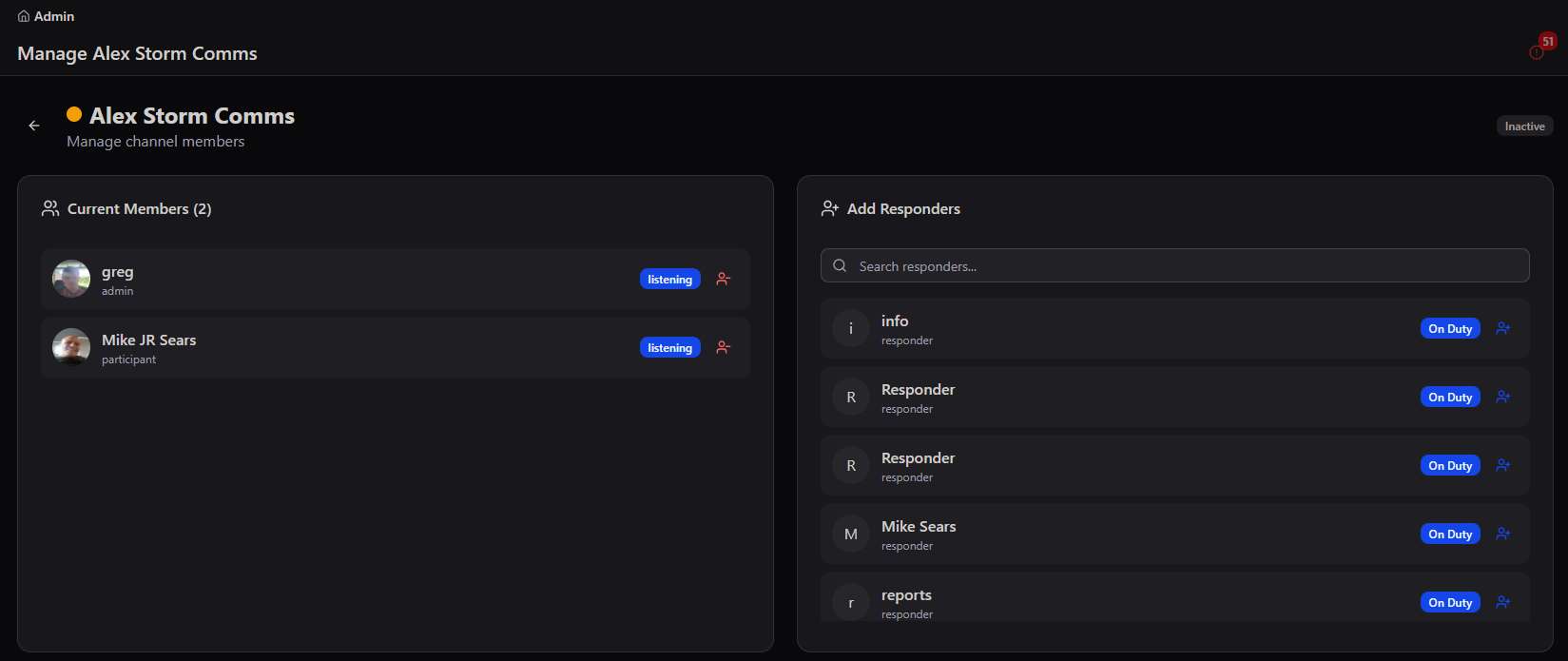 Manage channel members screen