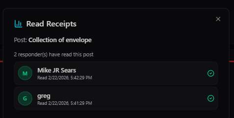 Read Receipts modal