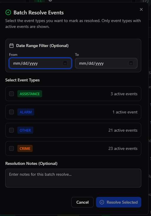 Batch Resolve Events modal