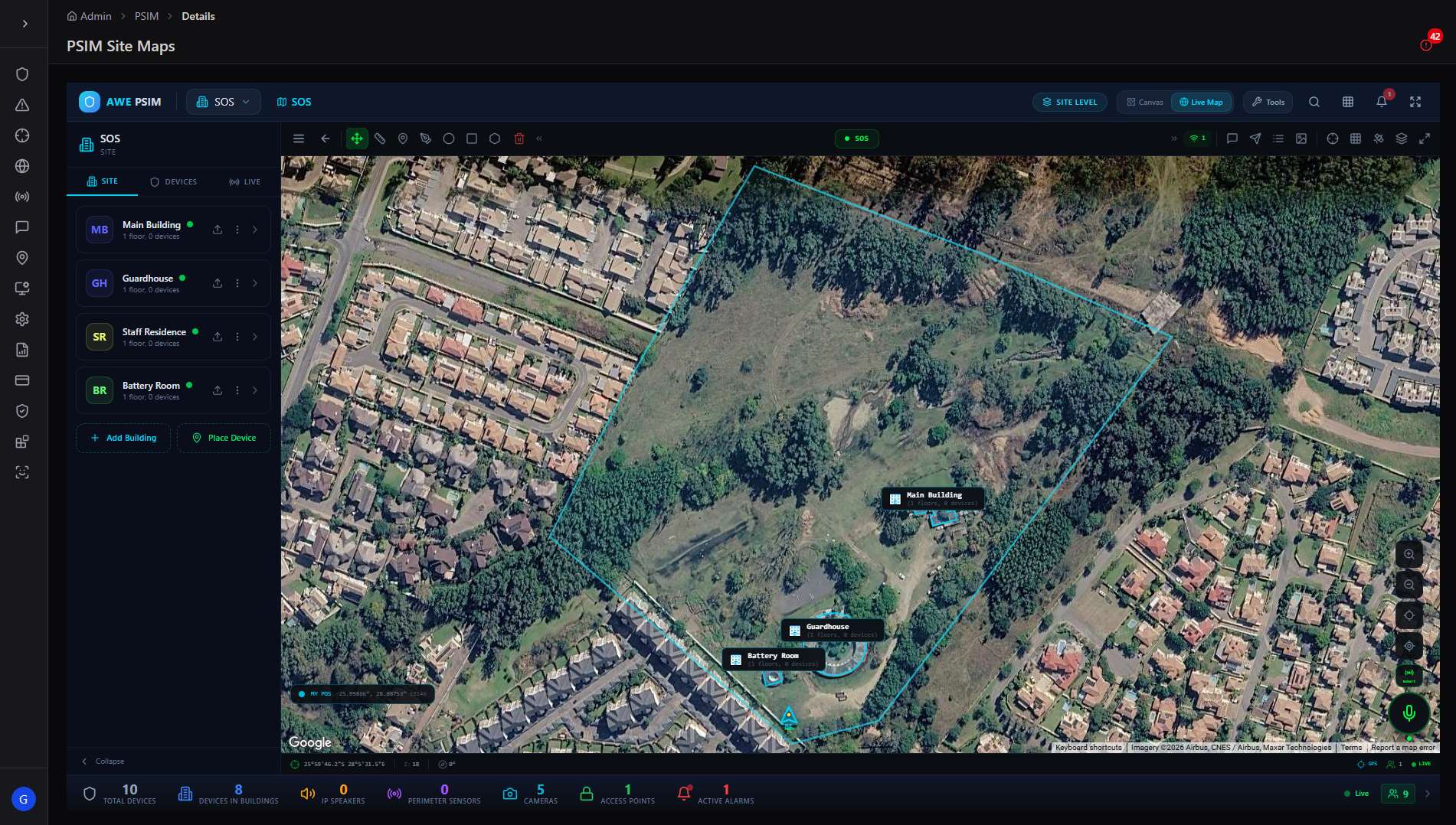 PSIM Site Maps satellite view