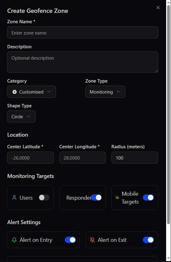 Create Geofence Zone modal
