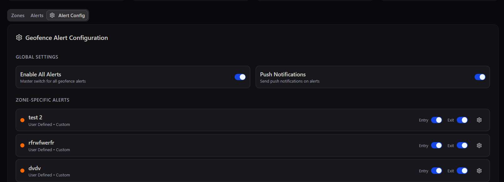 Geofence Alert Configuration tab