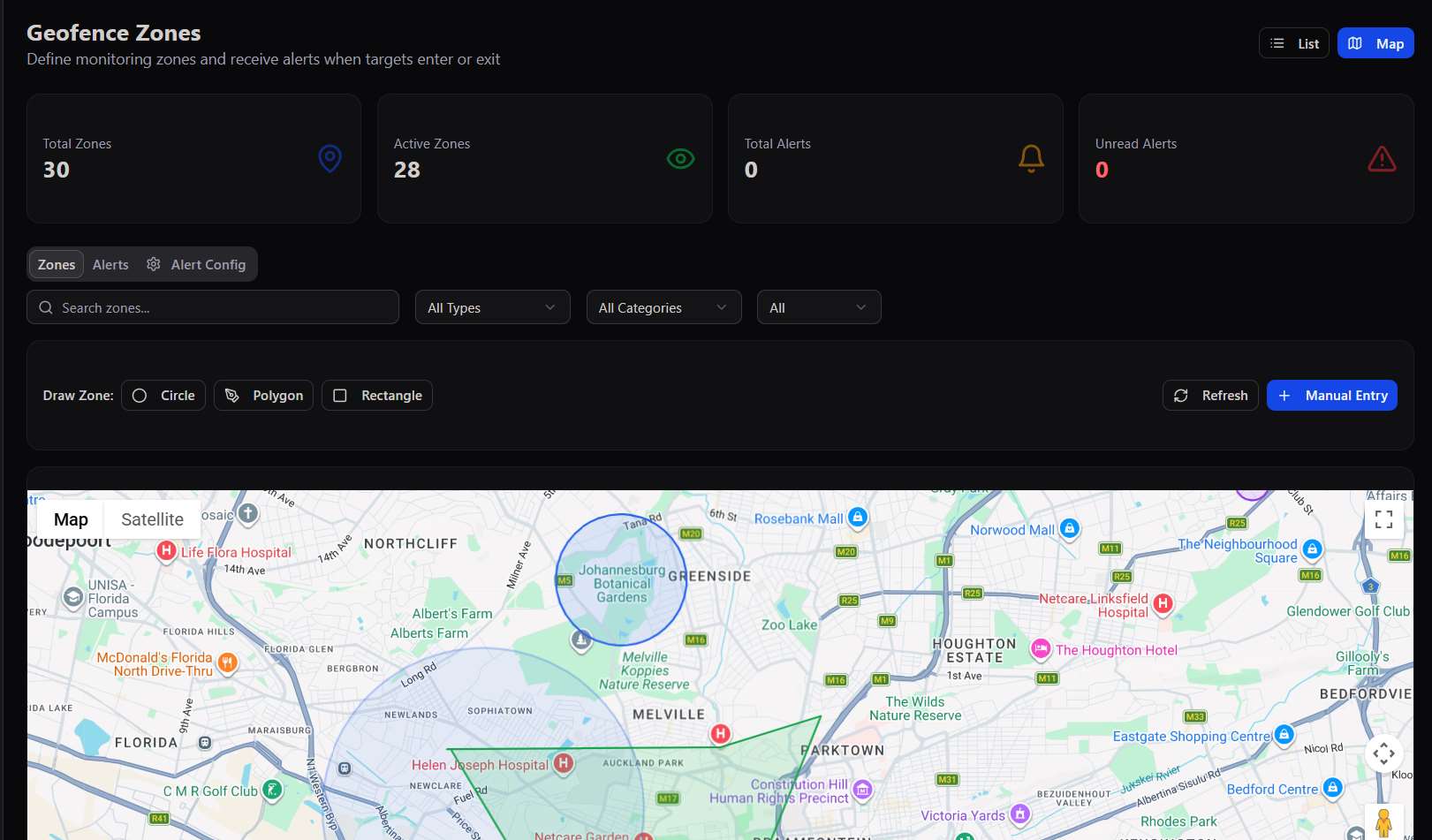 Geofence Zones map view