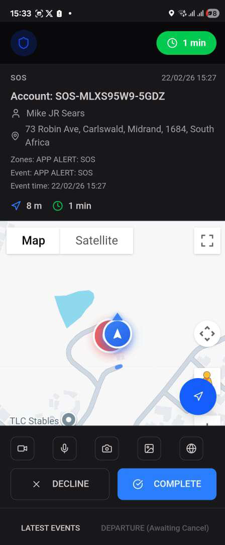 Verified event with Complete button