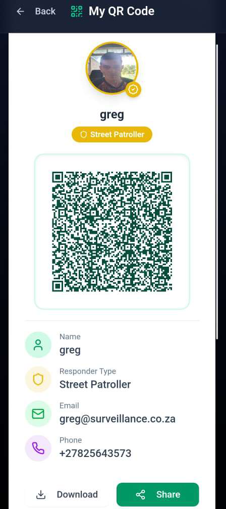 Responder My QR Code screen