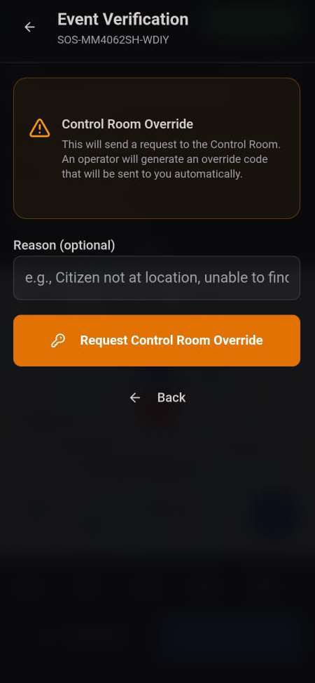 Control Room Override request form