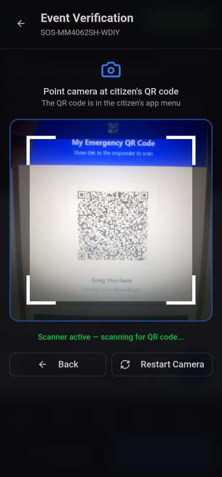 Event Verification camera scanning a QR code