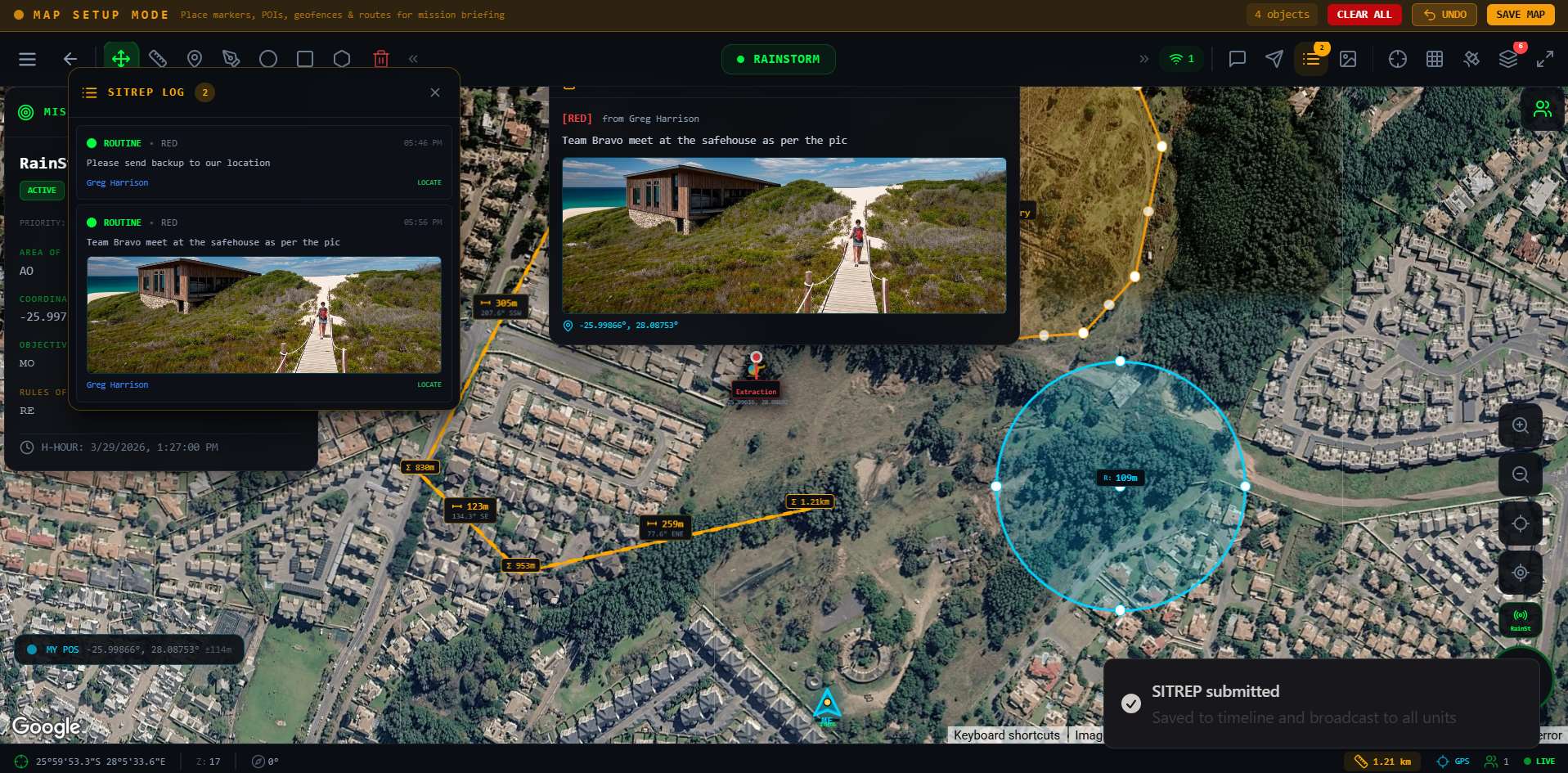 Live map with field SITREPs