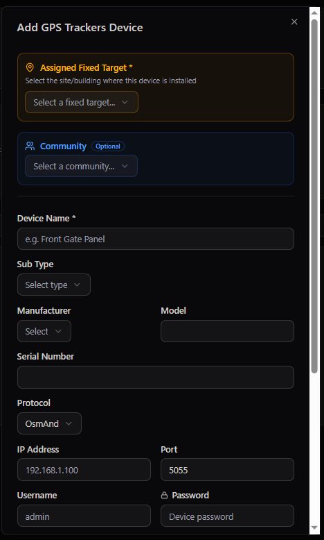 Add GPS Trackers Device modal