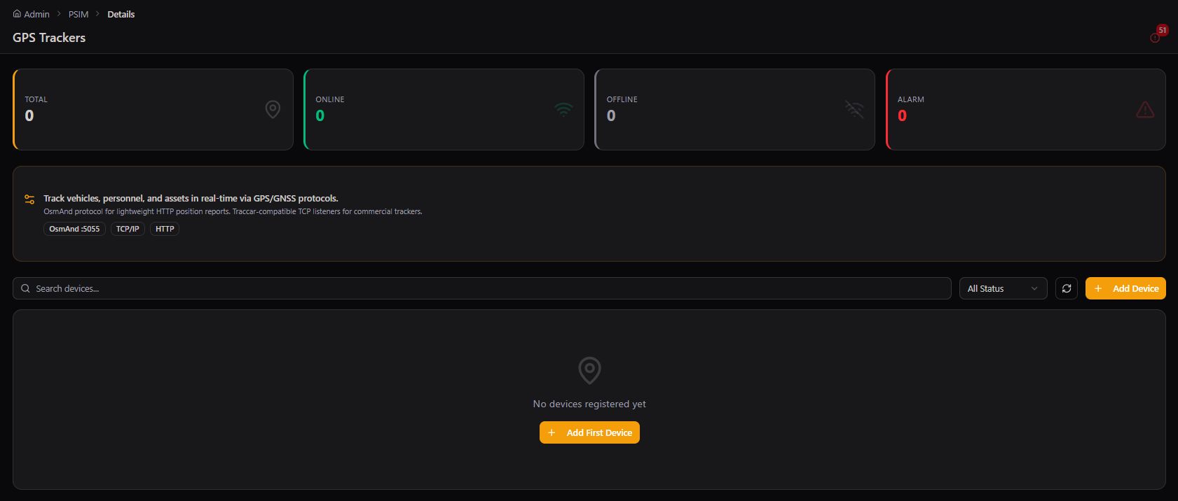 Mobile Targets list with filters