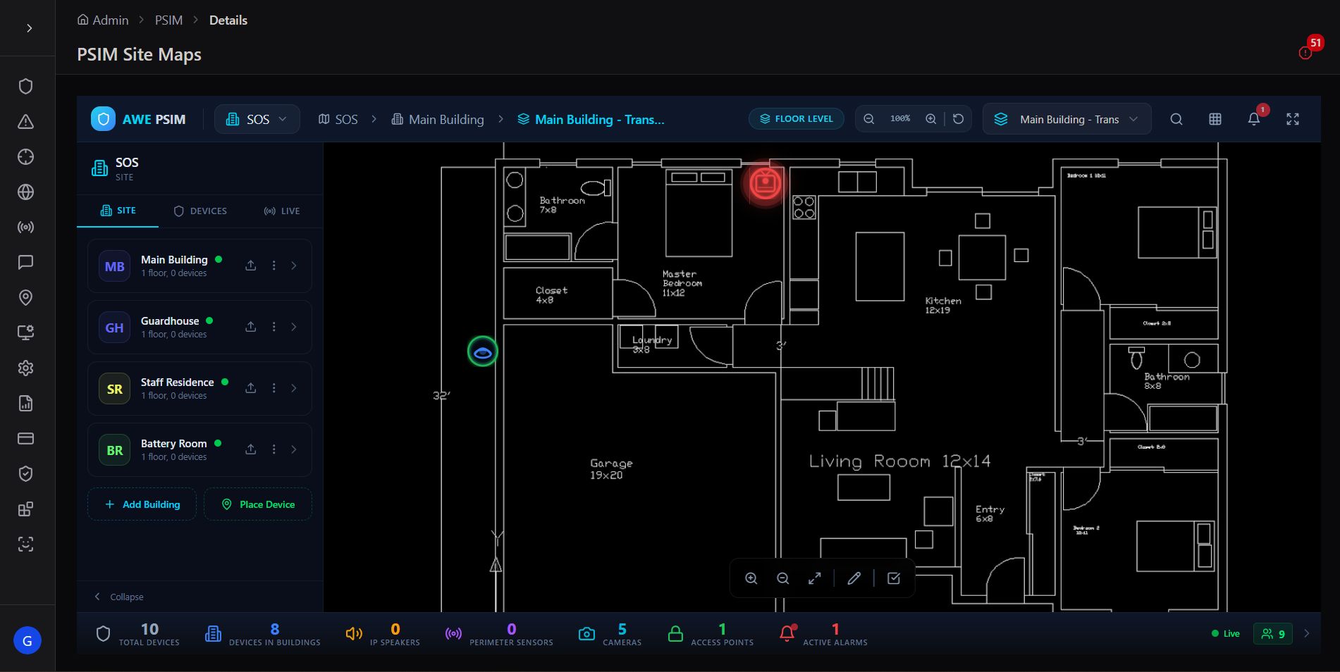 Building floor plan view