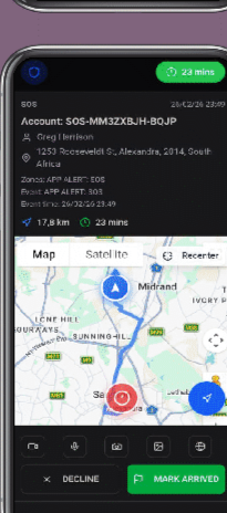 Responder event map with Mark Arrived button