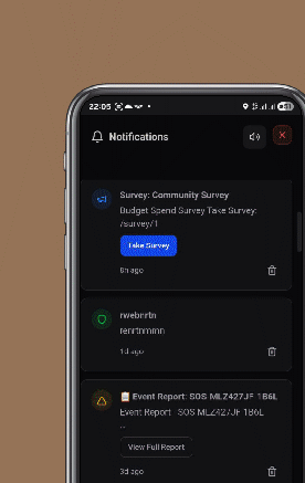 Notifications list with survey and event report items