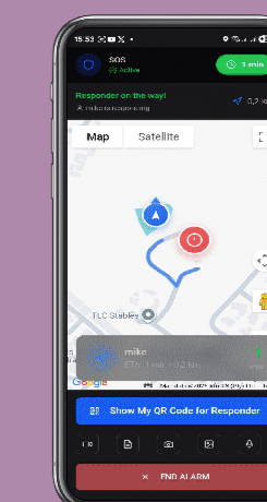 Responder on the way map with live ETA